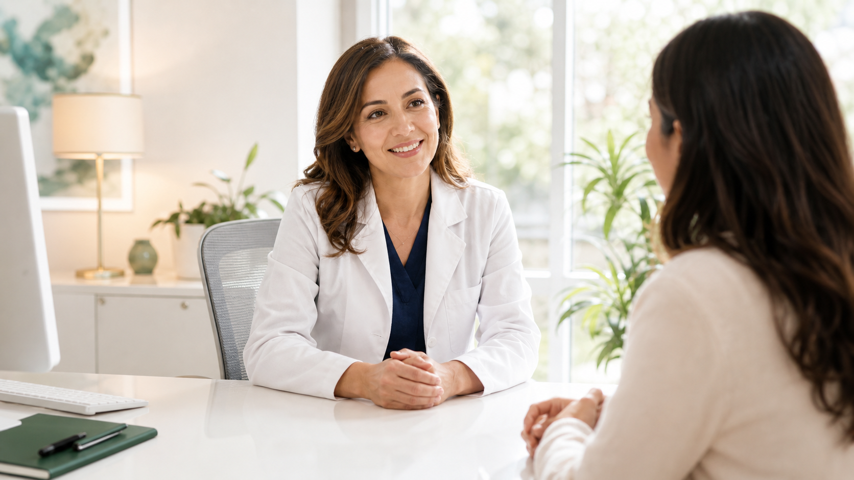 Doctora conversando con una paciente durante una consulta médica